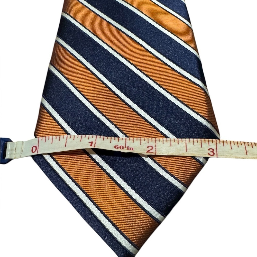 Jos. A. Bank Executive 100% Silk Tie Navy Orange Striped Pattern Classic - Picture 5 of 5